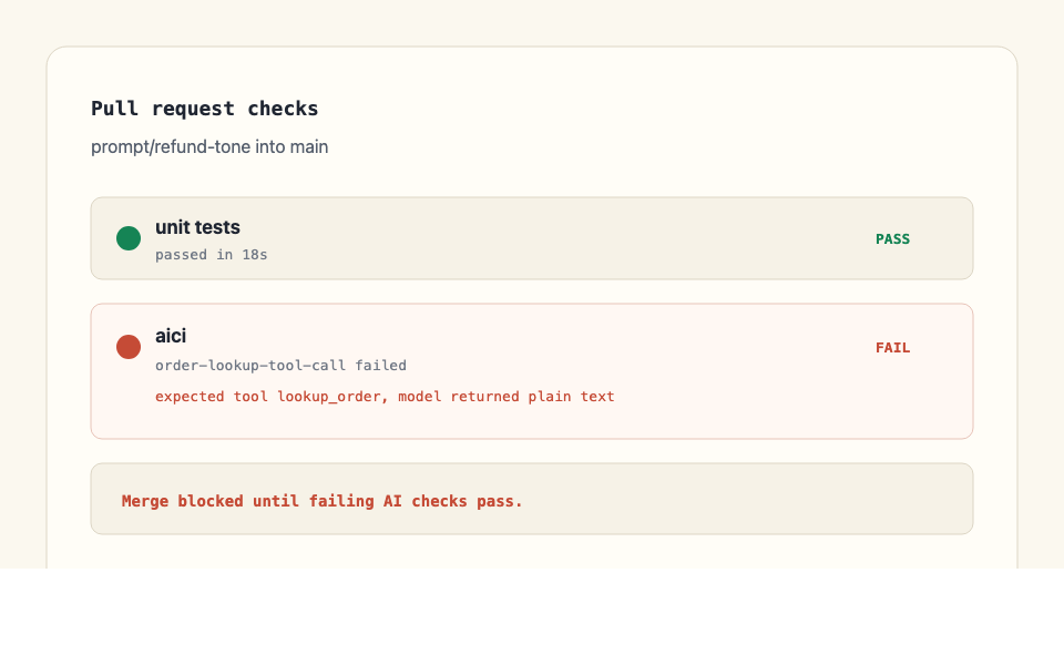 GitHub pull request checks showing Aici failing and blocking merge